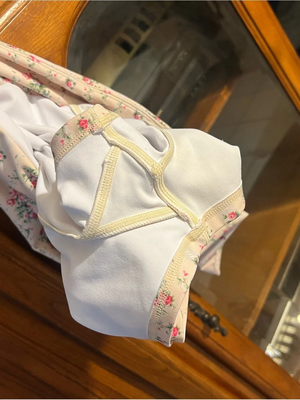 LoveShackFancy Pink Floral Print on Cream Tennis Skort